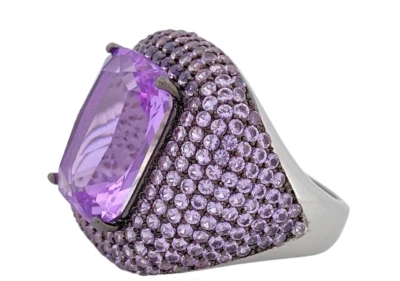 Precioso anillo baguette púrpura lavanda y corte redondo 16,54 quilates amatista plata 935 Foto 1 de 4