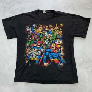 Vintage T Shirt Mens Large Black DC Justice League Graphic Print Y2K