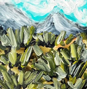 Expressionist Landscape Original Oil Painting Abstract Mountain Trees Road Art - Picture 1 of 15