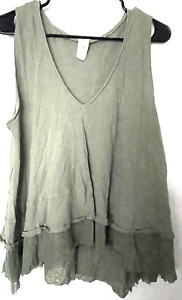 We The Free People Peachy Tiered Sheer Layer Olive Green Tank Top Size Small
