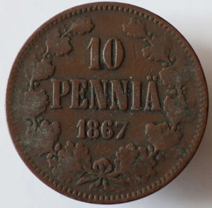 10 centavos 1867 - Finlandia/Rusia - KM # 5,1 moneda de cobre - #10125 - Imagen 1 de 2
