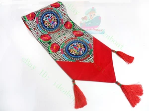 35x200cm Chinese Hmong Auspicious Floral Blossom Embroidery pattern Table Runner - Picture 1 of 9