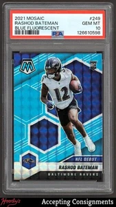 2021 Panini Mosaic Blue Fluorescent Rashod Bateman RC ROOKIE 03/15 POP 1 PSA 10 - Picture 1 of 2