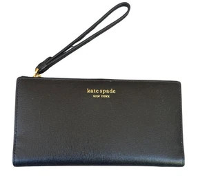 Cartera de muñeca de cuero negra Kate Spade con ranuras para tarjetas y cierre a presión - Imagen 1 de 8