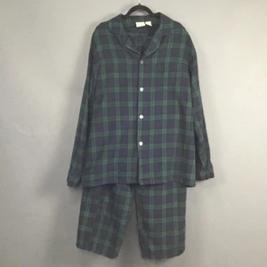 L.L.Bean Pyjama Set Herren XL groß blau grün kariert Flanell Baumwolle Knopfleiste 2tlg - Bild 1 von 16