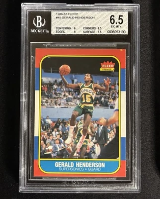 1986-87 Fleer #45 Gerald Henderson BGS 6.5 com Subgrades (6, 8.5, 9, 7.5) - Imagem 1 de 2