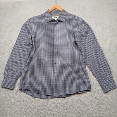 Camisa masculina Joseph Abboud XL azul cinza xadrez manga longa algodão casual - Imagem 1 de 4