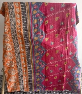 Colcha Kantha vintage retazos india hecha a mano edredón manta de algodón - Imagen 1 de 2