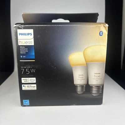 PHILIPS HUE White Blanco A19 E26 Smart bulb 75 W 1100 Lumen 2-pack NEW MSRP $ 54 - Image 1 of 4