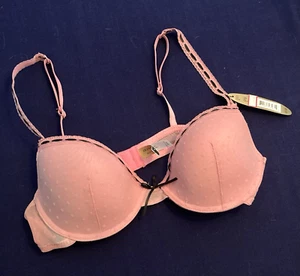 Donna L'oren 36B Loren Underwire Bra pink w mesh overlay black satin ribbon 36 B - Picture 1 of 17