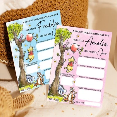 Персонализированный 1-й день рождения время капсулы карты Винни-Пух медведь x 10 упаковка - Изображение 1 из 4