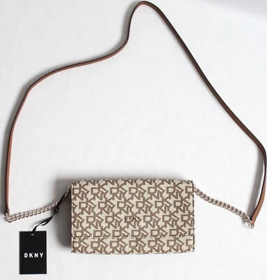 DKNY Veronica WOC R135JM77 Brown Allover Logo Print Small Crossbody Wallet - Image 1 of 4