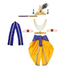 Little Kanha JI  Costume for Kids With Dhoti,Patka,Mukut Bansuri And Kundal US - Picture 1 of 5