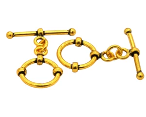 4 Sets 17X26mm Bali Toggle Clasp Antique Gold Plated - Picture 1 of 4