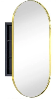 Mueble de baño empotrado ovalado dorado cepillado EG Home y espejo 16x33 pulgadas Foto 1 de 4