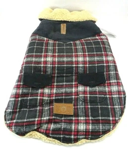 Fabdog 20" Dog Coat Wool Plaid Shearling Jacket Black with Pockets NEW WITH TAGS - Picture 1 of 8