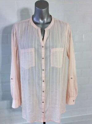 SIZE 20 PALE PINK COTTON BLOUSE WOVEN STRIPE GOTH STEAMPUNK WHITBY SPRING SUMMER - Image 1 of 4