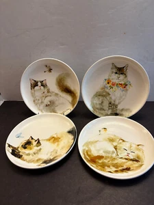 PIER 1 IMPORTS, 4 DIFFERENT CAT PLATES,, 8 1/2" FLOWER BUTTERFLIES DOLOMITE - Picture 1 of 10