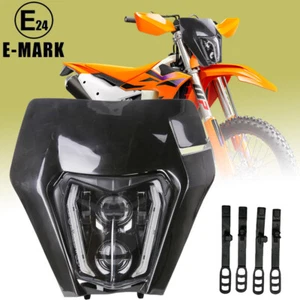 For KTM 250 350 450 500 690 LED Headlight High Low Beam DRL w/Black Fairing Mask - Picture 1 of 13