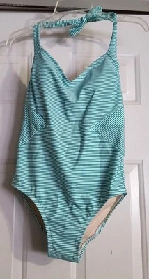 Nuevo traje de baño mediano a rayas verdes y blancas Merona de una pieza para mujer Foto 1 de 2