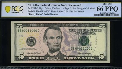 2006 $5 FRN IE00011000C P.C.G.S #66PPQ - Image 1 of 3