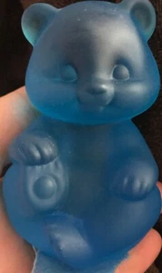 FENTON Glass Sitting Bear - Blue satin- (RR) - Picture 1 of 10