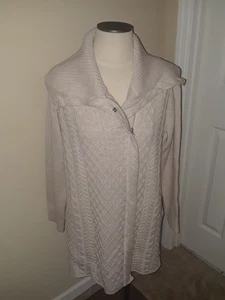 NWT Soft Surroundings Beige Fisherman Shawl Collar Zip Snap Cardigan Sweater M - Picture 1 of 9