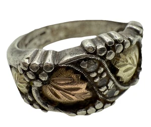 Vintage Coleman Co Sterling 12kt Black Hills Gold Grape Leaf Ring S9.25•7.8g - Picture 1 of 19