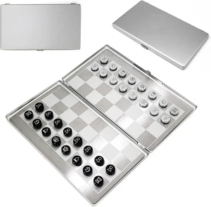 Metal Pocket Chess Set, Portable Foldable Travel Magnetic Mini Checkers Light... - Picture 1 of 12