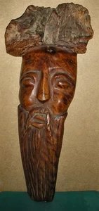 Large Heavy Wooden Sculptural Plaque Hand Carved Chinese Bearded Man (B) - Picture 1 of 7