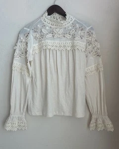 By Anthropologie Jemma Victorian Lace Top Embroidered Cottagecore Dainty XS - Photo 1 sur 8