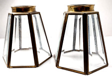 Vintage Brass Beveled Glass Lamp Shade Light Fixture Paneled Hexagon Ceiling Fan