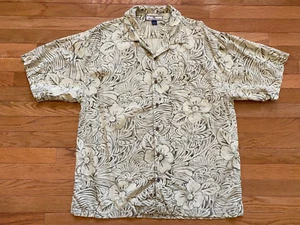 Tommy Bahama Hawaiian Shirt Men's sz L Green Floral Cream 100% Silk - Picture 1 of 4