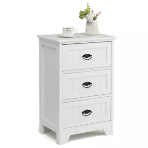 Giantex Bedside Table 3-Drawer Sofa Side End Table Wood Nightstand Bedroom White - Picture 1 of 10