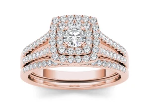 10k Rose Gold Round Cut 0.75Ct Diamond Bridal Set Ring Size 8 Clarity I2 - Picture 1 of 6
