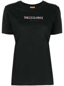 MISSONI MILANO Womens Black Short Sleeve Cotton T-Shirt Ladies Size Medium NEW - Picture 1 of 4