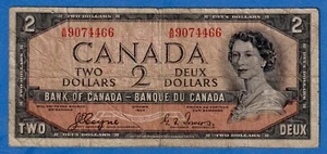 CANADA $2 1954 BC-30a / P-67a QE II Circulated DEVIL'S FACE 👿 A/B 9074466 - Picture 1 of 3