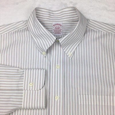 Camisa de vestir Brooks Brothers para hombre 16-33 rayas blancas/melocotón tradicional sin hierro Foto 1 de 4