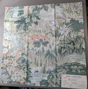 Jane Churchill Fabric Sample Greenway - Soft Green,Pink 15 3/4" x15.5" - Picture 1 of 8
