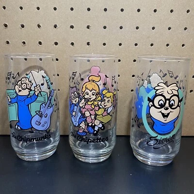 Винтажный Alvin and the Chipmunks (2)SIMON & (1)CHIPETTES 1985 Hardees Glass - ЛОТ - Изображение 1 из 4