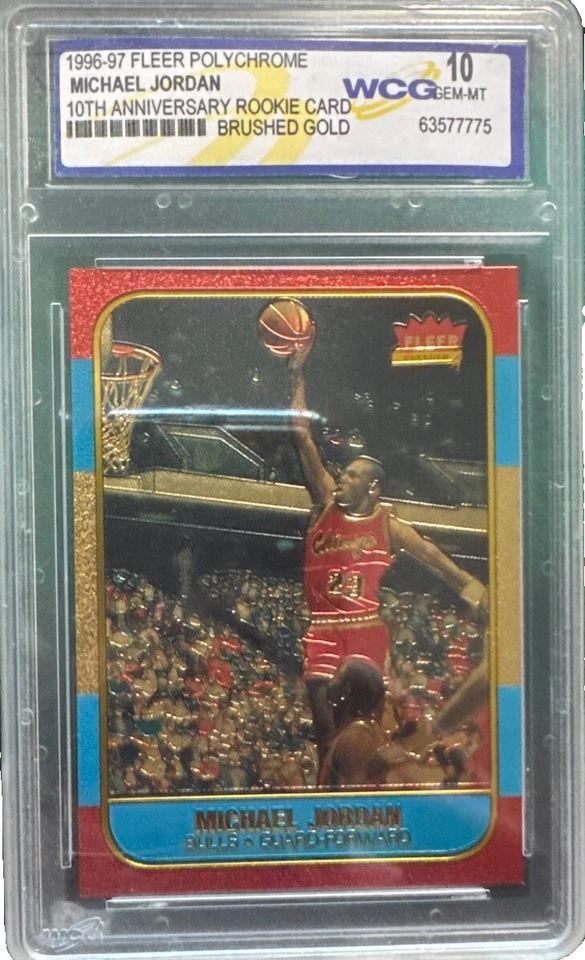 Fleer Michael Jordan 1996-97 décimo aniversario policromado RC WCG 10 ORO CEPILLADO Foto 1 de 3