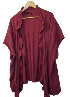 Daisy Fuentes Open Cardigan Sweater Ruffle Plus Size 3X Pink Boho Knit - Image 1 of 4