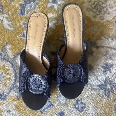 ADRIENNE VITTADINI - Sandalias de mujer con plataforma de ganchillo de cuero azul marino - talla 8 Foto 1 de 4