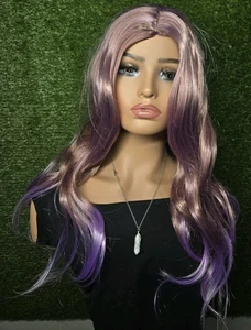 Juegos con disfraces sintéticos de cabello morado mezclado ondulado de 23 pulgadas de largo para mujer 167 - Imagen 1 de 5