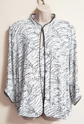 ALEX EVENINGS Blanco Negro Brillo Hinchado 2 piezas Chaqueta Cami Tanque Elástico Conjunto Talla 2X Foto 1 de 4