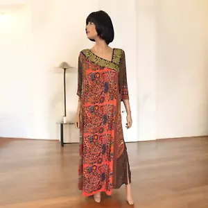 Soft Surroundings Maxi Dress M Sari Kaftan Pockets Embroidery Batik Paisley Boho - Picture 1 of 15