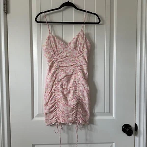Cotton Candy LA Floral Pink Mini Dress Ruched Size Small - Picture 1 of 12