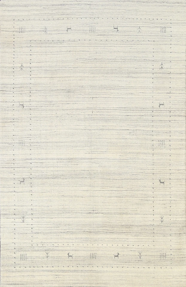 Ivory Gabbeh Accent Rug Hand-knotted Wool Rug 4x6 ft - Image 1 of 4