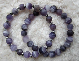 Natural Amethyst (Frosted) Bracelets With or Without Tibetan Silver Spacer -8mm. - Picture 1 of 3