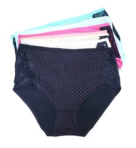 4x Damen Höschen Baumwolle Slip Dessous Spitze gepunktet Übergröße UK 8-18 5802 - Bild 1 von 8